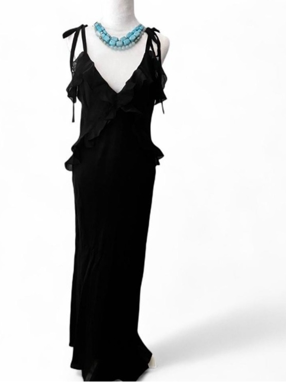 Wedding guest Steve Madden Black Ruffle Slip Dress with Tie Straps